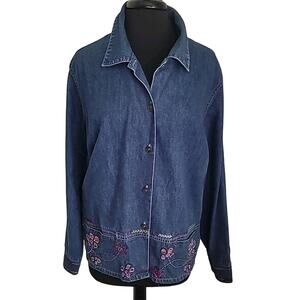 VTG Denim Embroidered Shacket 2X Plus Cottagecore